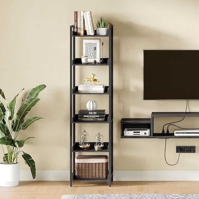 Rolanstar Bookshelf, 6-Tier Storage Rack, Narrow Corner Bookshelf, Display - Image 2
