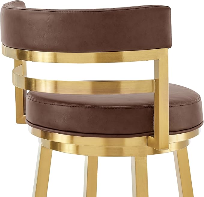 Armen Living Madrid 30" Seat Height Swivel Modern Vintage Coffee Faux Leather - Image 8
