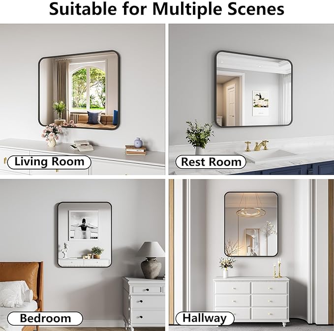 Koonmi Bathroom Mirror, 30X36 Inch Black Metal Framed Mirror - Image 5