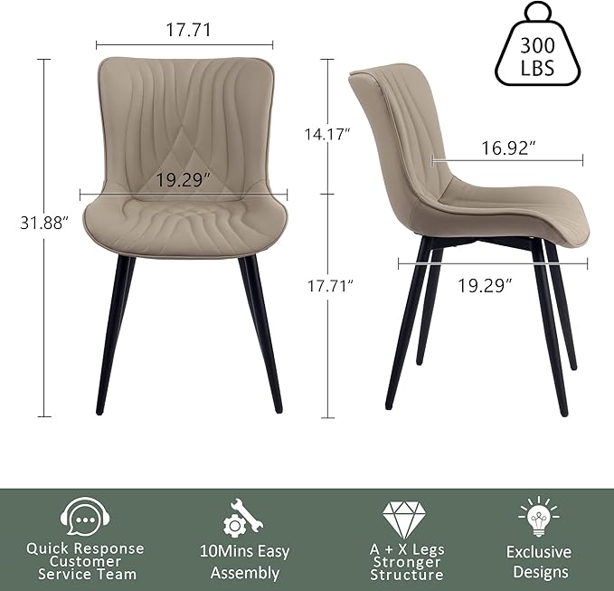 YOUTASTE Dining Chairs Set of 2 Upholstered Mid Century Modern Kitchen Dining - Image 2