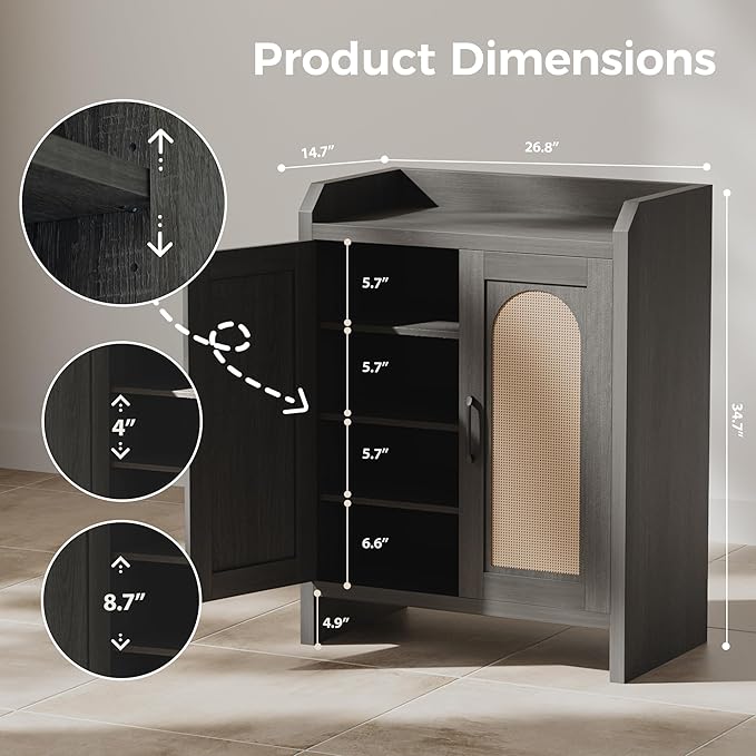 Shoe Cabinet Storage for Entryway, Natural Rattan Shoes Cupboard, Wooden Shoe - Image 2
