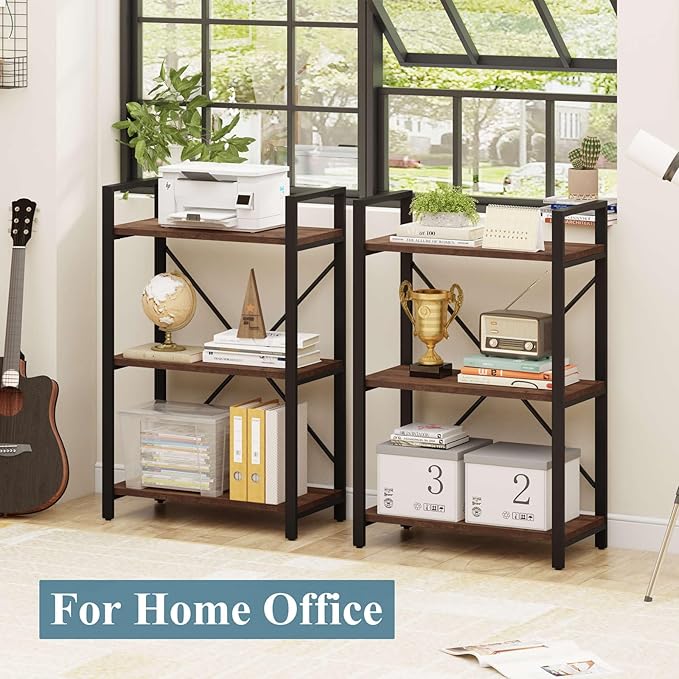 BON AUGURE 3 Tier Industrial Bookshelf, Office Small Open Book Shelf - Image 7