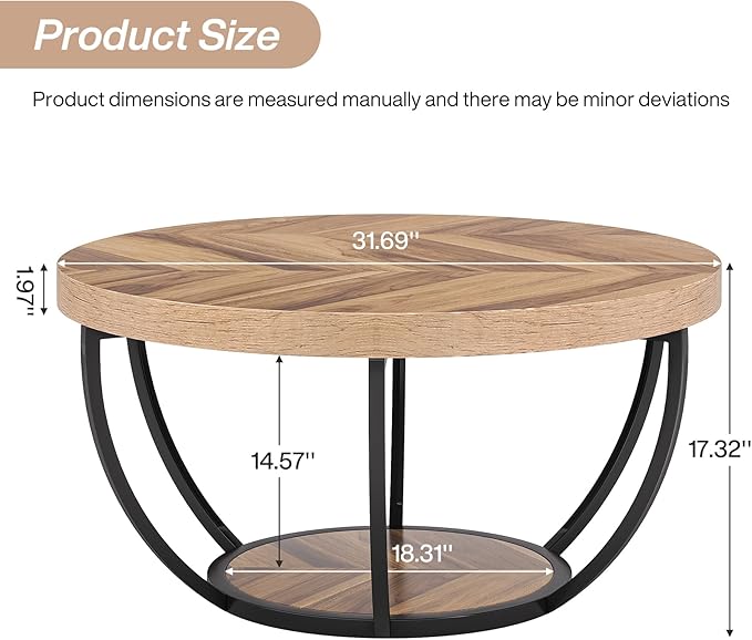 Tribesigns 31.7" Round Industrial Coffee Table - Image 2