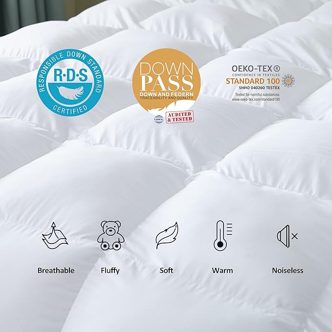 Luxurious Goose Down Feather Fiber Comforter Duvet Insert, Exquisite Solid - Image 6
