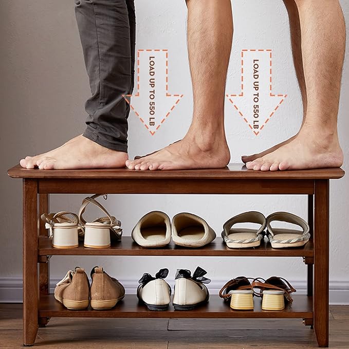 Shoe Bench with Storage for Entryway, Shoe Rack Bench with 3-Tier Organizer - Image 4