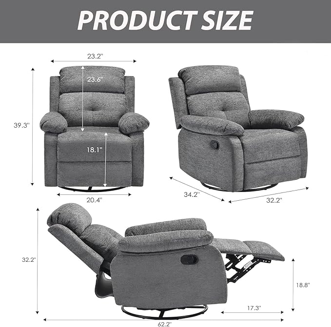 Swivel Rocker Recliner, 360 Swivel Small Recliners - Image 3
