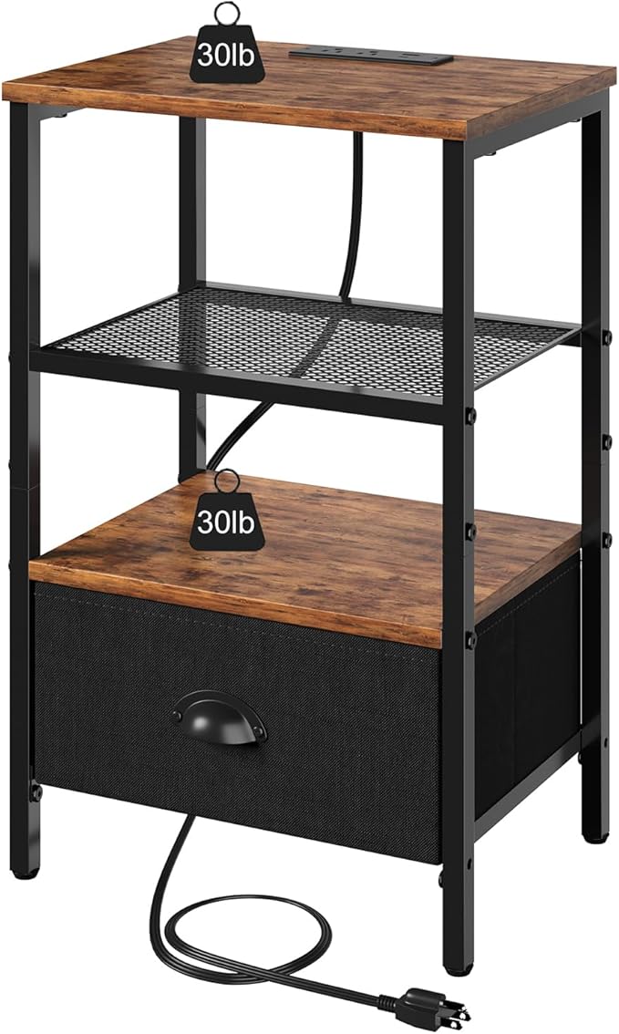 Sthmec Nightstands with Charging Station, LED Bedside Tables with Charging - Image 8