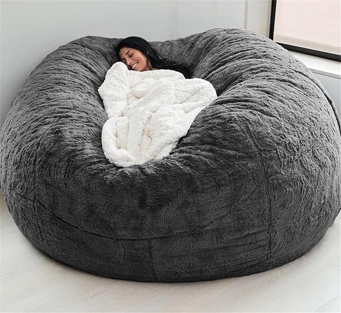 Giant Fur Bean Bag Chair Cover for Kids Adults, Living Room Furniture Big Round by LLPCKPB