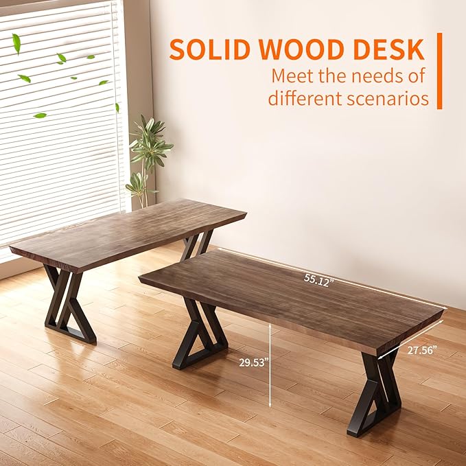 Solid Wood and Metal Modern Industrial 55 inch Wide Home Office Desk, Writing - Image 5