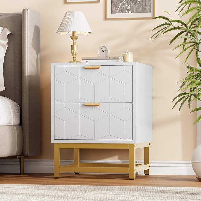 GAOMON White 2 Drawer Dresser, Small Dresser＆Chest of Drawers, Modern Nightstand by GAOMON