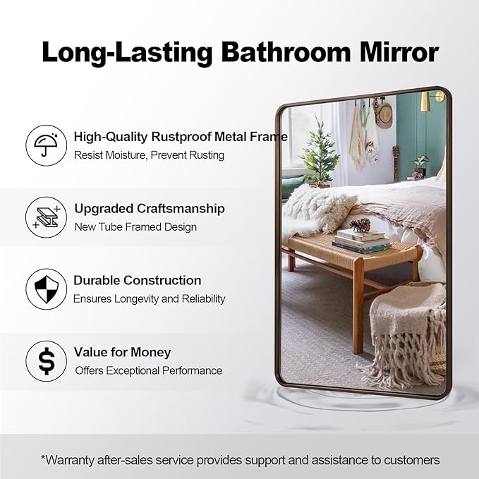 ANDY STAR Bronze Bathroom Mirror, 30x48 Inch Oil Rubbed Bronze Mirror Rounded - Image 7