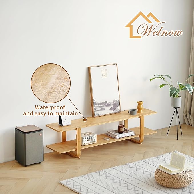 Welnow Bamboo TV Stand for Up to 65 Inch, Mid Century Modern Entertainment - Image 6