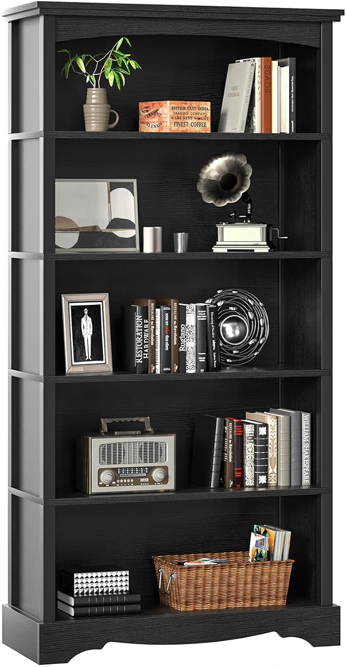 TVU 5-Tier Wooden Bookshelf, 65 Inch Tall Bookshelf by Makesyouabetterlife