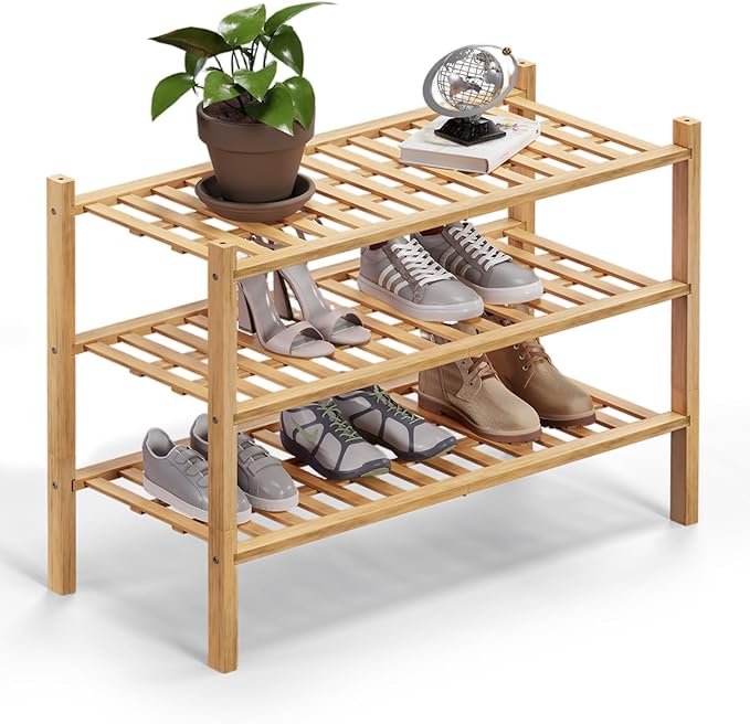 Haddockway 3 Tier Bamboo Shoe Rack Storage Organizer, Small Space 27"x11"x20" by Haddockway