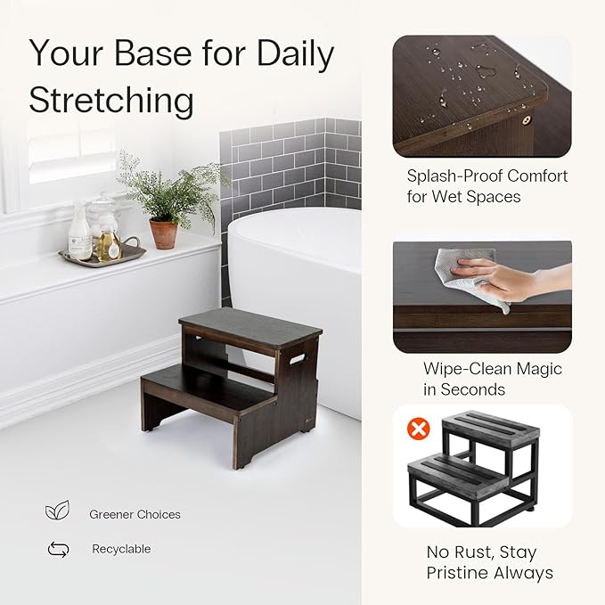StrongTek Bed Step Stool for High Beds, Large Surface Bamboo 2-Step Stool for - Image 5