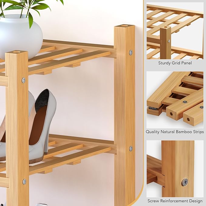 Haddockway small 3 Tier Bamboo Shoe Rack Storage Organizer, Small Space - Image 4
