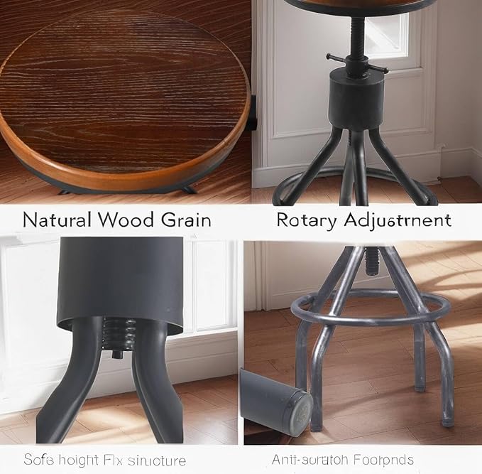 Diwhy Industrial Vintage Bar Stool, Kitchen Counter Height Adjustable Pipe Chair - Image 7