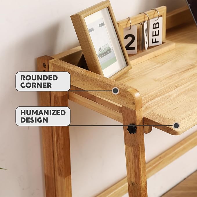 Solid Wood Folding Desk Mid Century Modern Table, Simple Study Makeup - Image 6