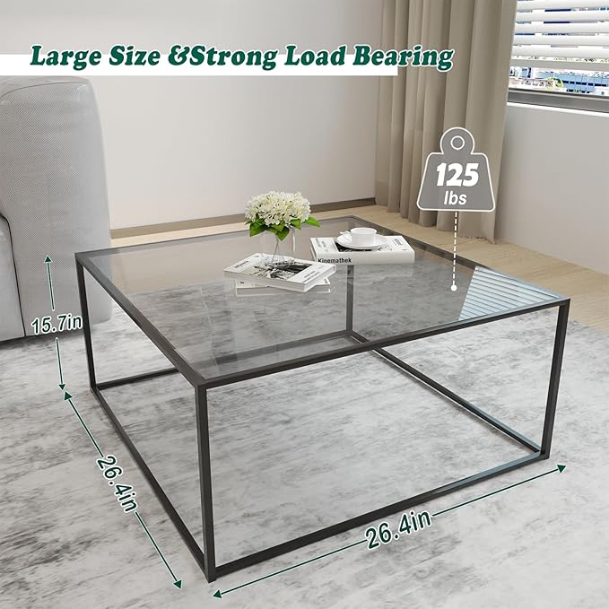 Glass Coffee Tables for Living Room Square Modern Center Table for Small Space - Image 2
