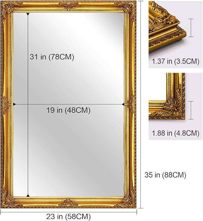 35" x 23" Large Antique Mirror, Ornate Entryway Over Console - Image 8