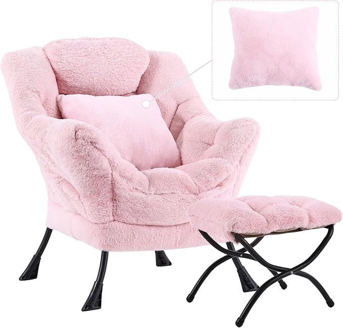 Lazy Chair with Ottoman, Comfy Reading Lounge Chair with Footstool & Throw by YOTATING