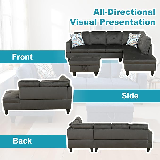Couches for Living Room Modern L Shaped Couch Comfy Flannel Fabric 3 Pieces - Image 6