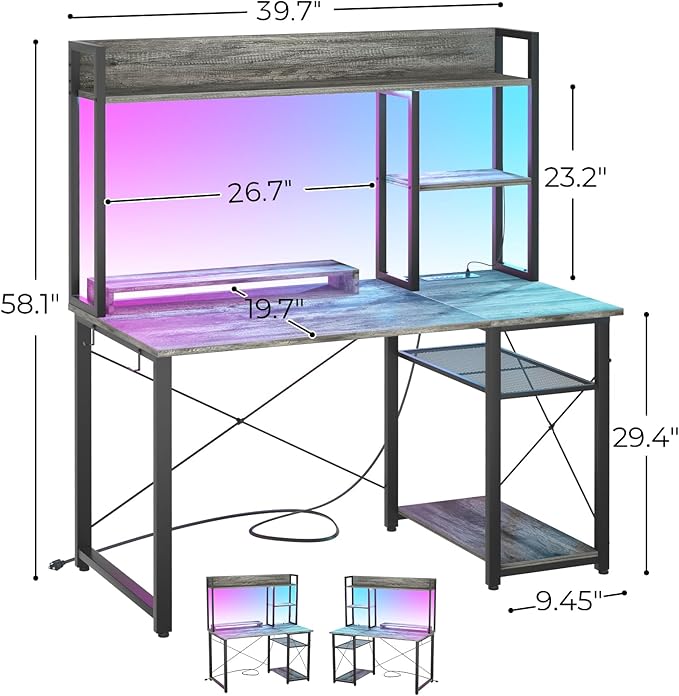 Cyclysio Gaming Desk with Hutch, Home Office Desk with Reversible 5 Tiers - Image 2