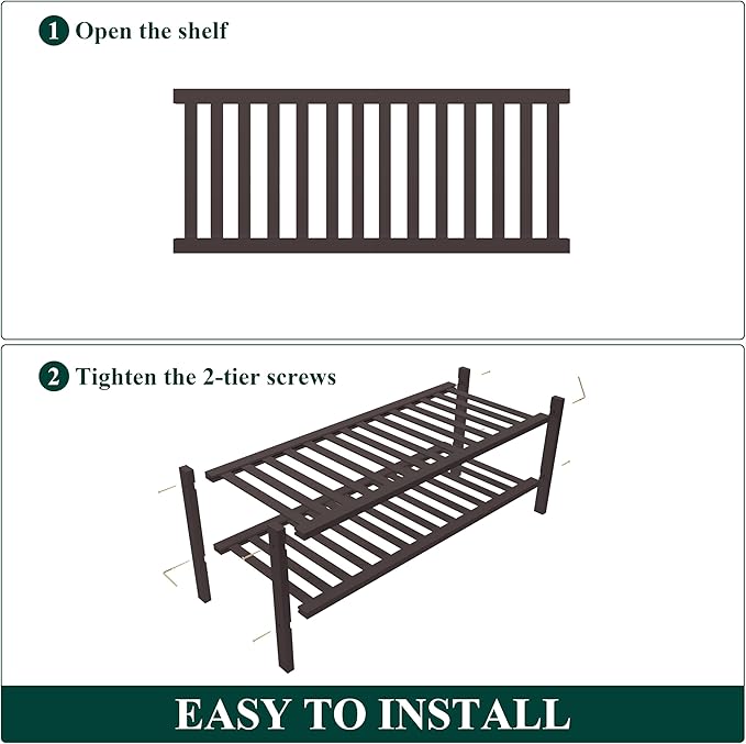Smiry Shoe Rack, 2 Tier Thick Bamboo Shoe Organizer, Stackable Free Standing - Image 5