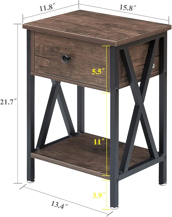 VECELO Nightstands Set of 2, Modern Bedside End Tables, Night Stands - Image 3