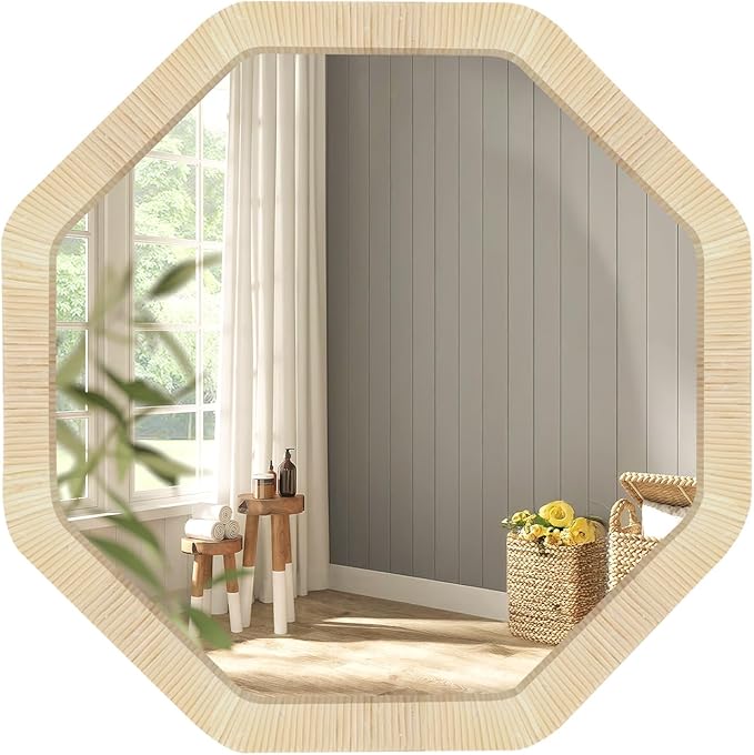 ULIKE Rattan Mirror for Wall, Bathroom 30 Inch Rustic Farmhouse Wall Decor by ULIKE