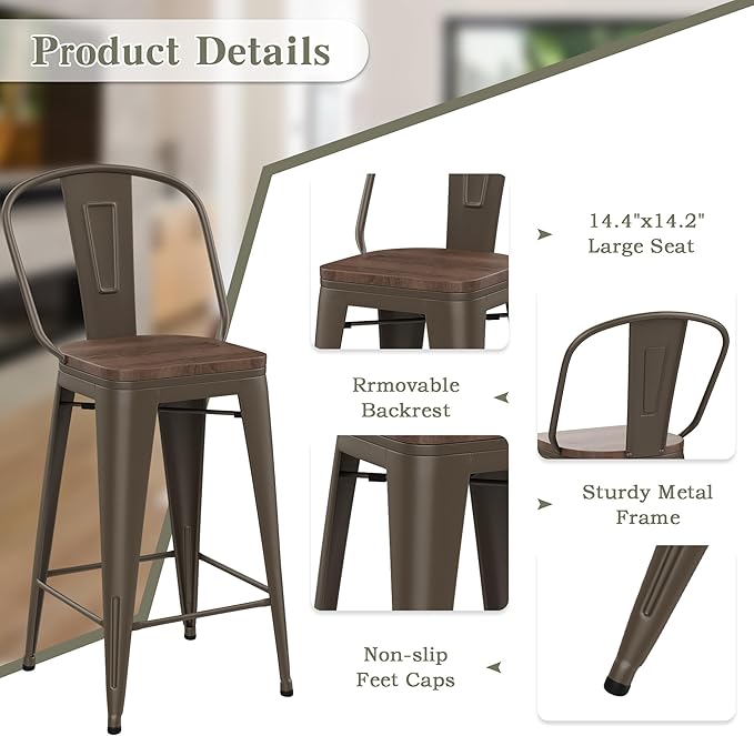 Yongqiang 24 inch Bar Stools Set of 4 Kitchen Counter Height Bar Chairs High - Image 6