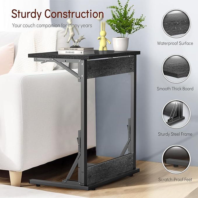 Tatub 24" Folding C Shaped End Table, Small Sofa Side Laptop Desk, Couch TV - Image 5