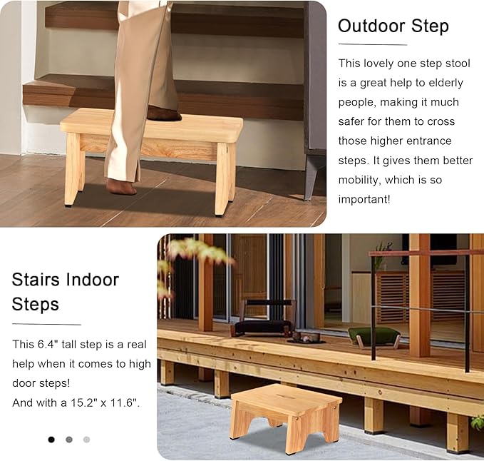 One Step Stool for Adults Seniors, 6.5" Heavy Duty Wooden Stepping Stools - Image 7