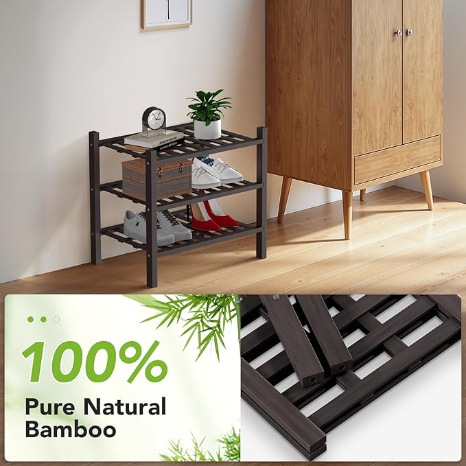 Haddockway small 3 Tier Bamboo Shoe Rack Storage Organizer, Small Space - Image 5