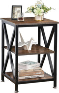 Square End Table with Storage Shelf, 3-Tier End Table Living Room, Rustic Brown by TooCust