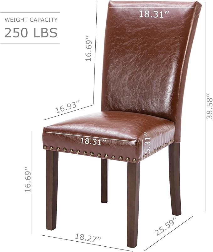 COLAMY Upholstered Parsons Dining Chairs Set of 2, PU Leather Dining Room - Image 3