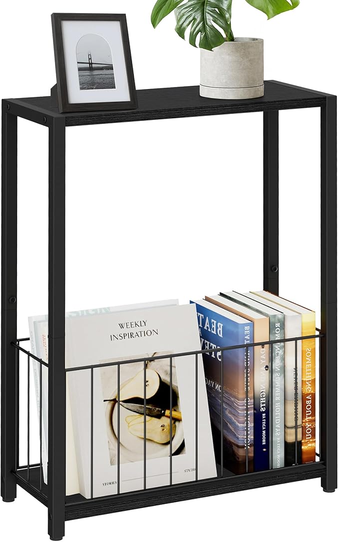 Narrow Side Table with Magazine Holder, Skinny End Table Perfect by Homleke