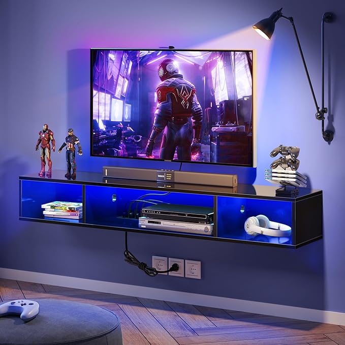 Rolanstar TV Stand with Power Outlet, Floating TV Stand with RGB Lights - Image 6