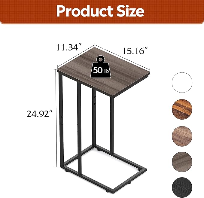 WLIVE Small Side Table, C Shaped End Table - Image 3