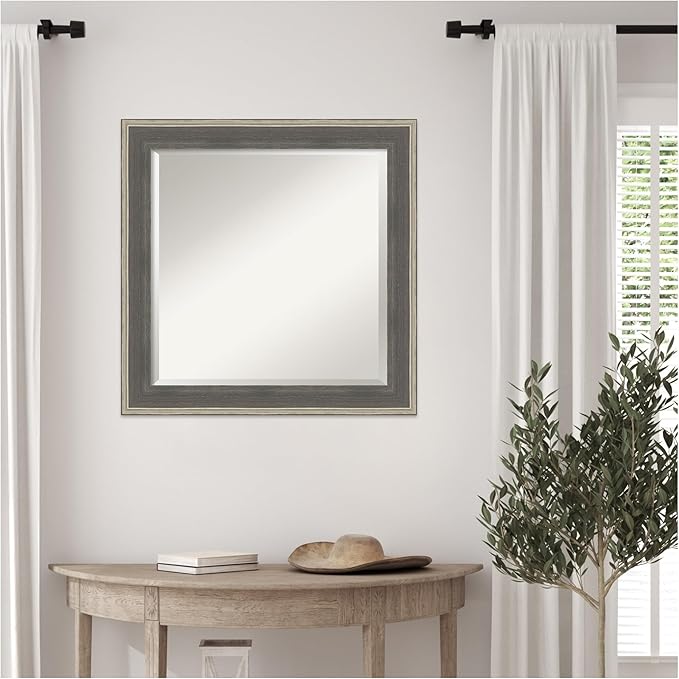Amanti Art Grey Wall Mirror 25x25 Cottage Grey Silver Square Bathroom Mirror - Image 7