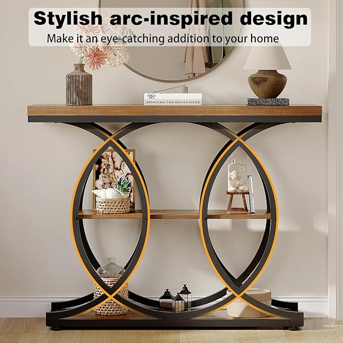 GiftGo Narrow Console Table for Entryway Industrial 3-Tier Sofa Table Behind - Image 4