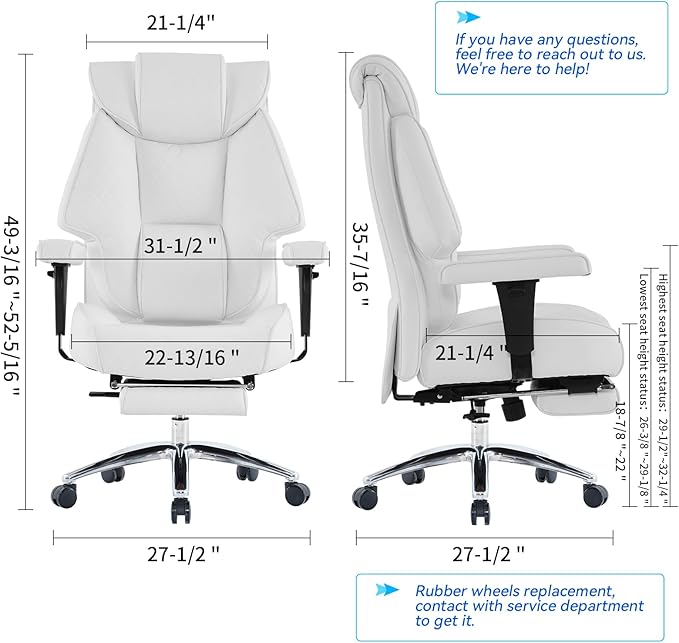 Big and Tall Office Chair with Footrest, PU Leather High Back Executive Office - Image 2