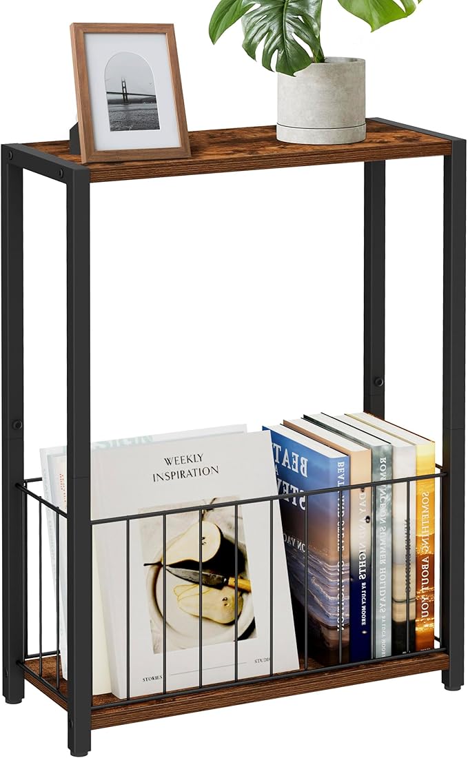 Narrow Side Table with Magazine Holder, Skinny End Table Perfect by Homleke