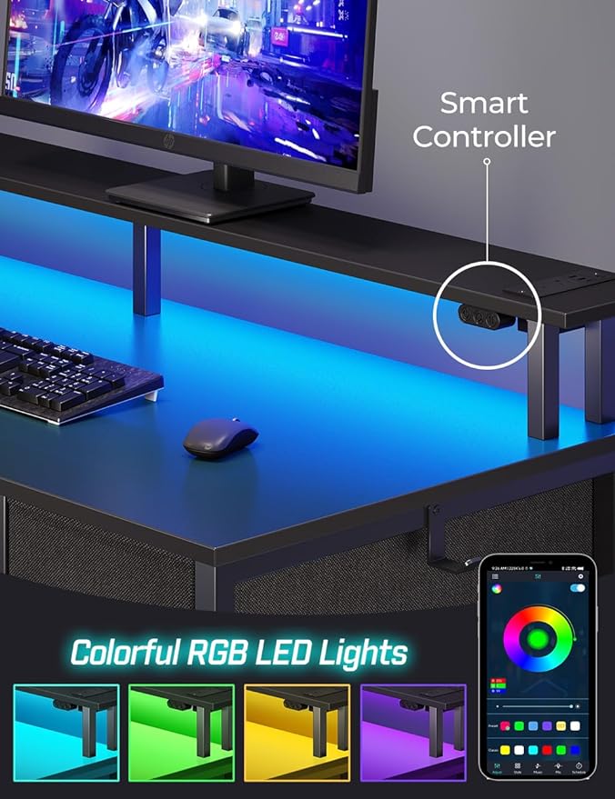 Seventable Computer Desk with Power Outlets & LED Light, 47 inch Home Office - Image 4