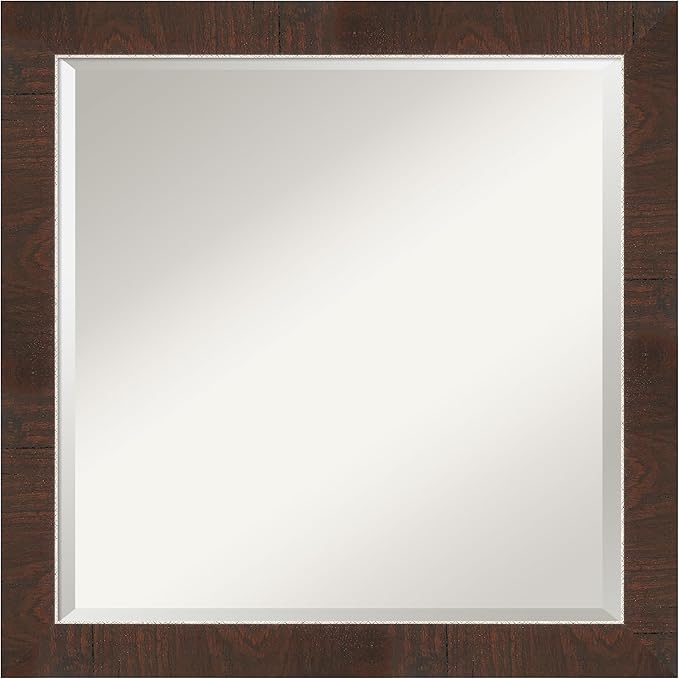 Amanti Art Brown Wall Mirror 23x23 Wildwood Brown Narrow Square Bathroom Mirror by AmantiArt