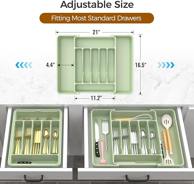 Extra Large Expandable Silverware Organizer, BPA-Free Food-Safe Cutlery - Image 3