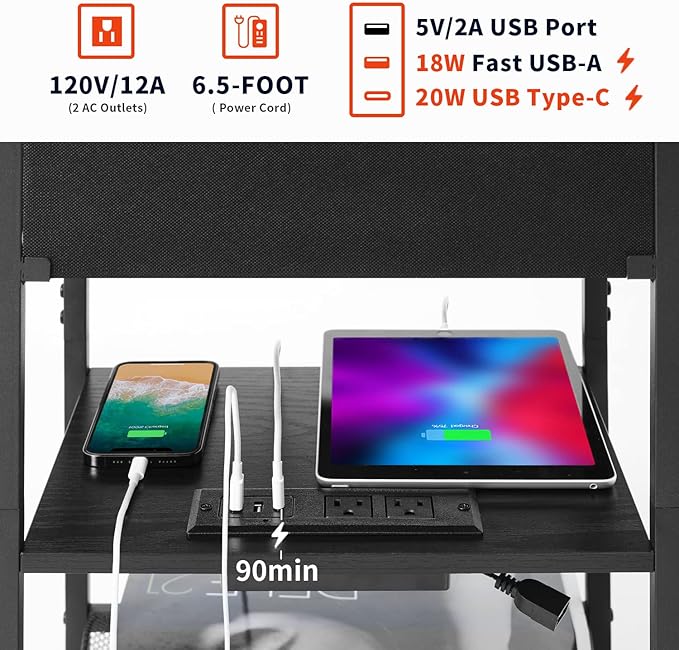 Nightstands Set of 2 with Charging Station and Drawer, End Table Side Table - Image 7