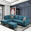 Green L-Shaped 3-Piece Flannel Sofa by Unknown