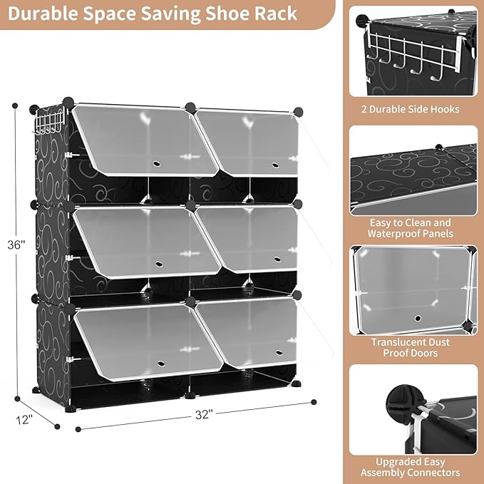 ROJASOP Portable Shoe Rack Organizer 6-Tier Shoe Cabinet 24-Pair shoe Storage - Image 3