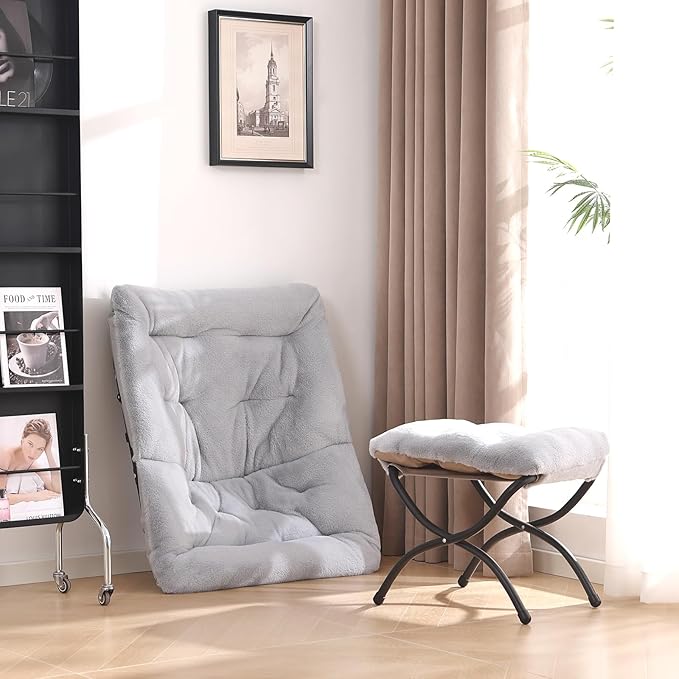 Comfy Saucer Chair with Ottoman, Oversized Folding Faux Fur Chair Soft Furry - Image 6